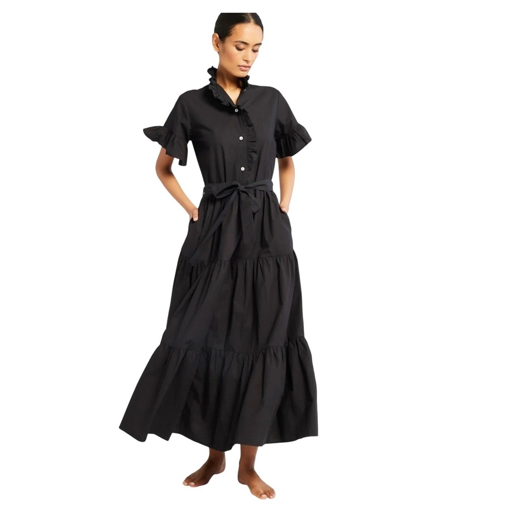 MILLE Black Victoria Cotton Tiered Maxi Dress Missing Belt Size S